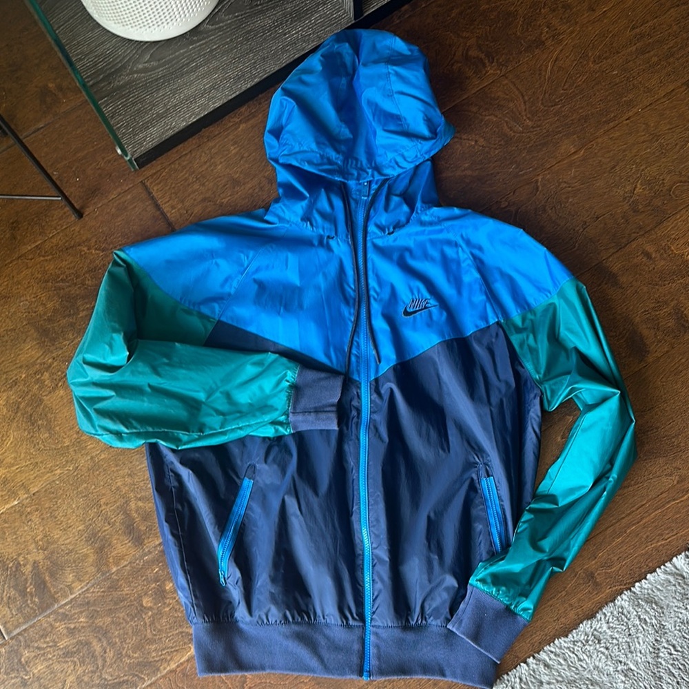 Nike Men's Blue and Green Windbreaker Jacket